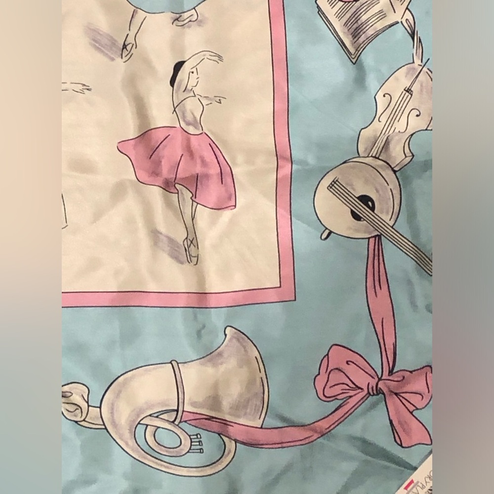 NWT Vintage Accessory Place 100% Silk Scarf Ballerina Ballet Blue Pink Square - Picture 4 of 9